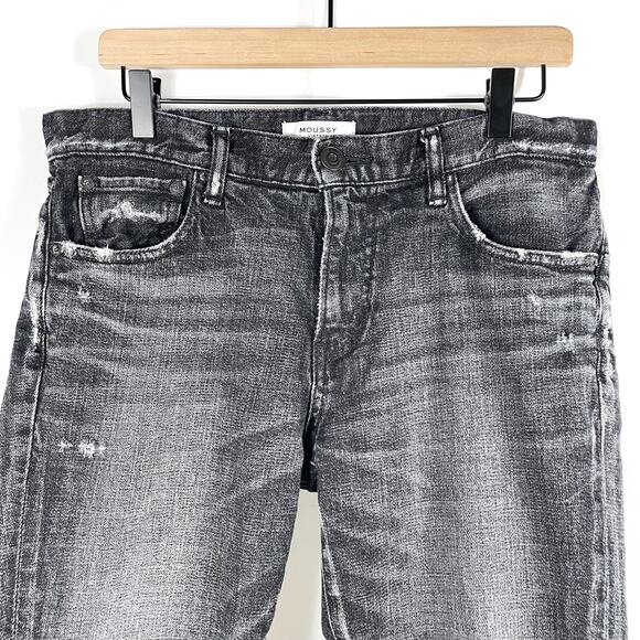 Moussy Howa Jeans Washed Black Mid-Rise Raw Hem Ankle Whiskering Sz 30 - Picture 4 of 11